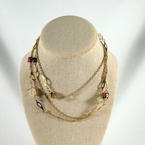 8 Semi-Precious Stones 48” Overhead Necklace W/Matching 9 Stone Bracelet